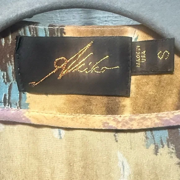 Akiko Sleeveless Silk Blouse w Matte Gold Sequin collar trim drawstring bottom
